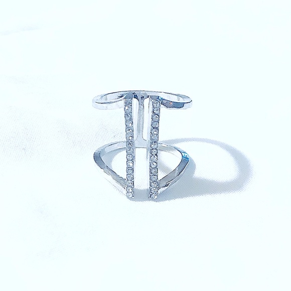 🆕💕Silver CZ Double Paved Bars Modern Geometric - Picture 3 of 16